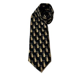 Vintage Giorgio 100% Silk Black Gold Golf Bag Print Tie